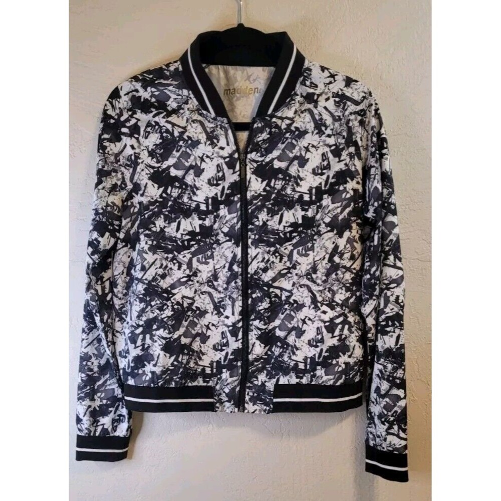 Madden NYC Women's Full Zip Lightweight Jacket Black Gray White  Size Medium